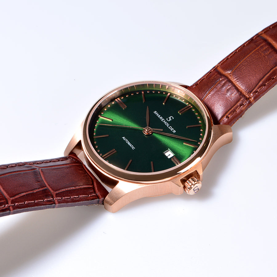 Royal Green Dial / Rose Gold Case / Brown Strap