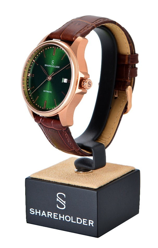 Royal Green Dial / Rose Gold Case / Brown Strap