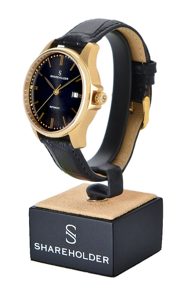 Black Sunburst Dial / Gold Case / Black Strap