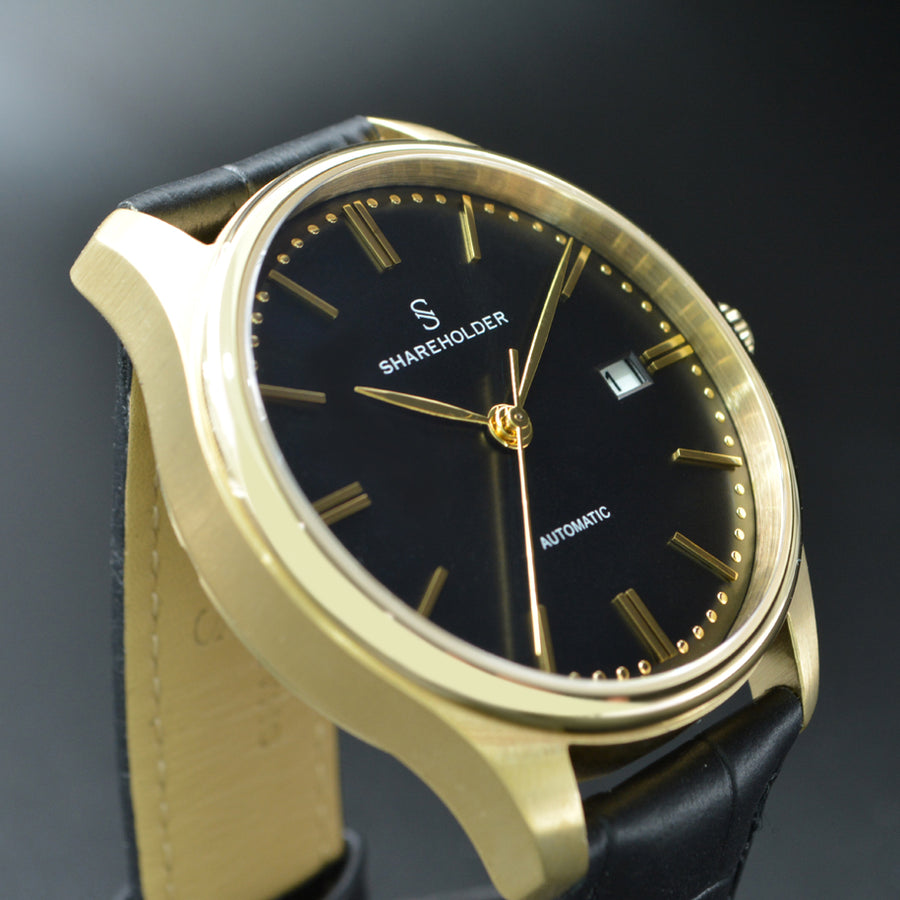 Black Sunburst Dial / Gold Case / Black Strap