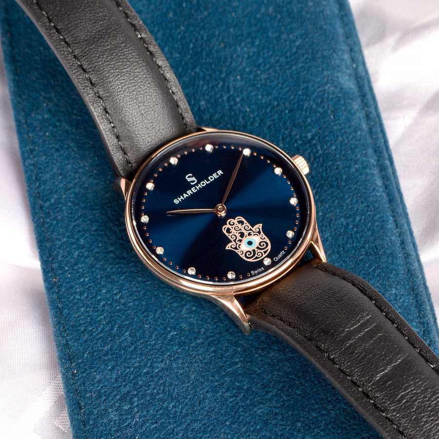 Navy Blue Dial / Rose Gold Case / Black Strap