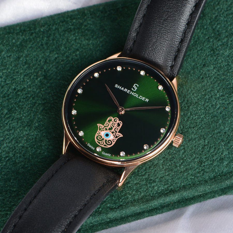 Royal Green Dial / Rose Gold Case / Black Strap