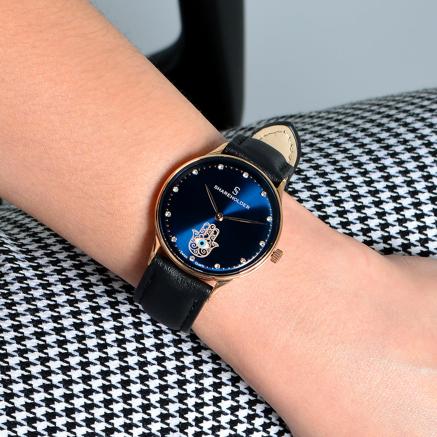 Navy Blue Dial / Rose Gold Case / Black Strap