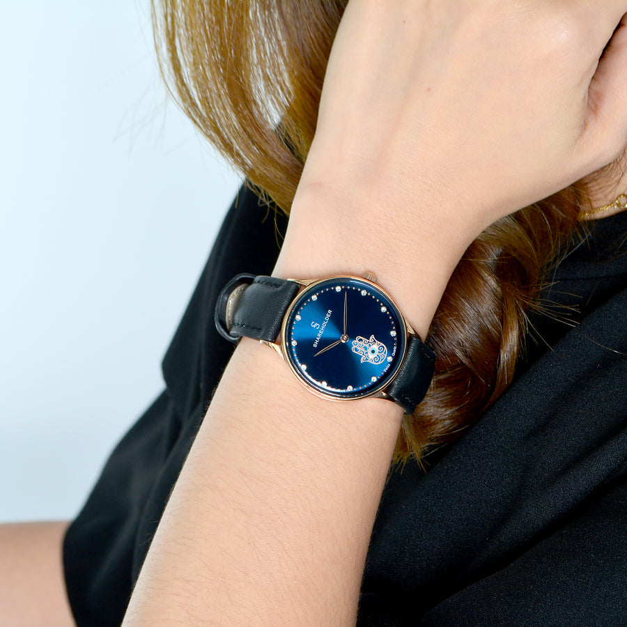 Navy Blue Dial / Rose Gold Case / Black Strap