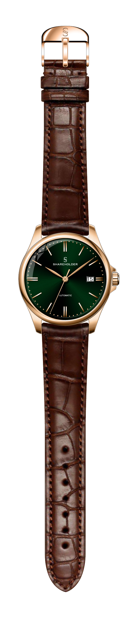 Royal Green Dial / Rose Gold Case / Brown Strap