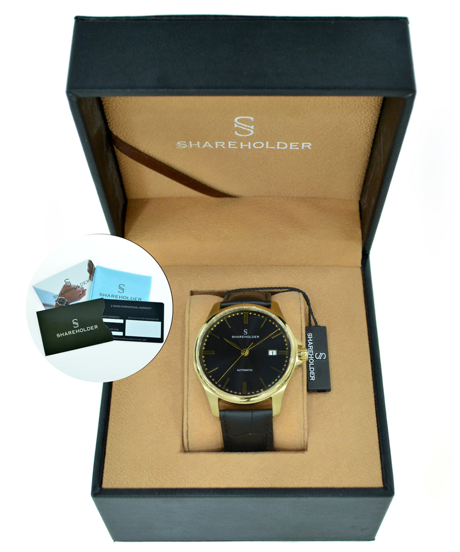 Black Sunburst Dial / Gold Case / Black Strap