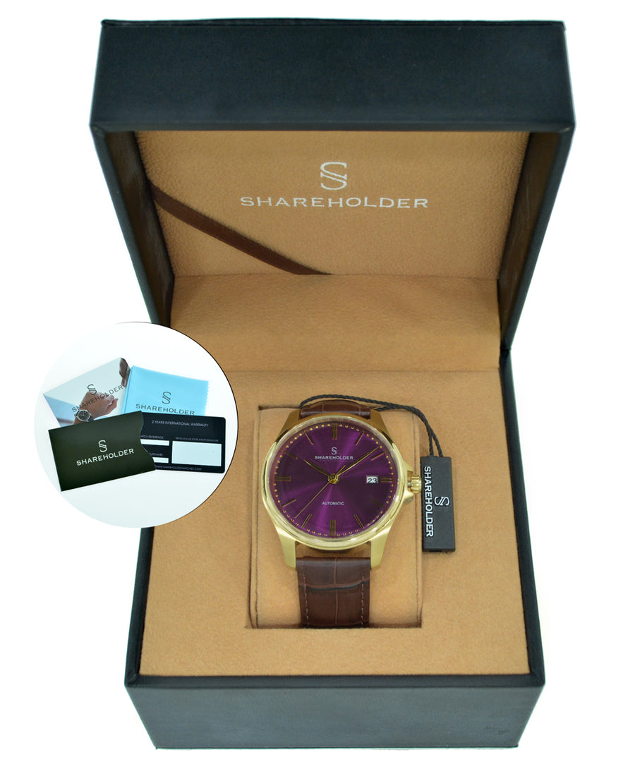 Dark Cherry Dial / Gold Case / Brown Strap