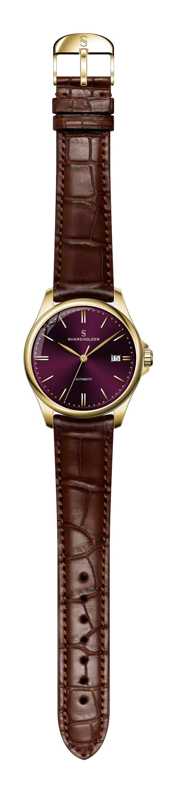 Dark Cherry Dial / Gold Case / Brown Strap