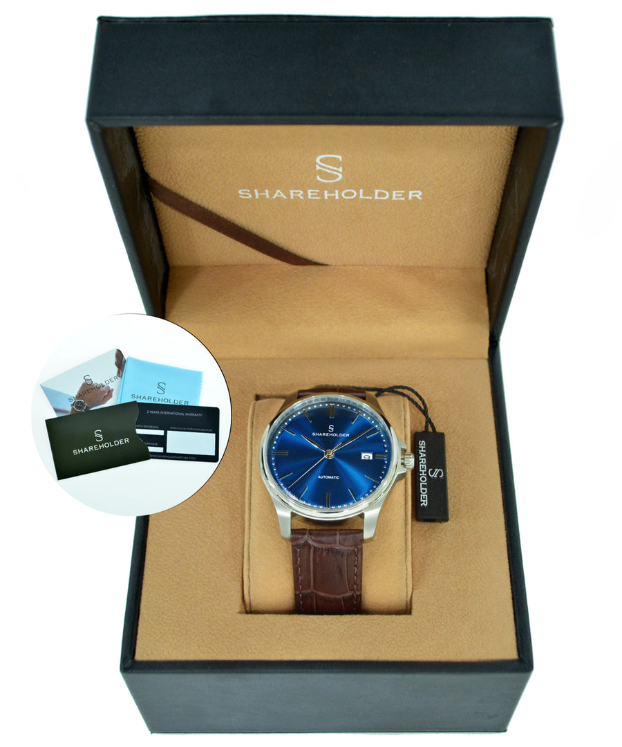 Navy Blue Dial / Silver Case / Brown Strap