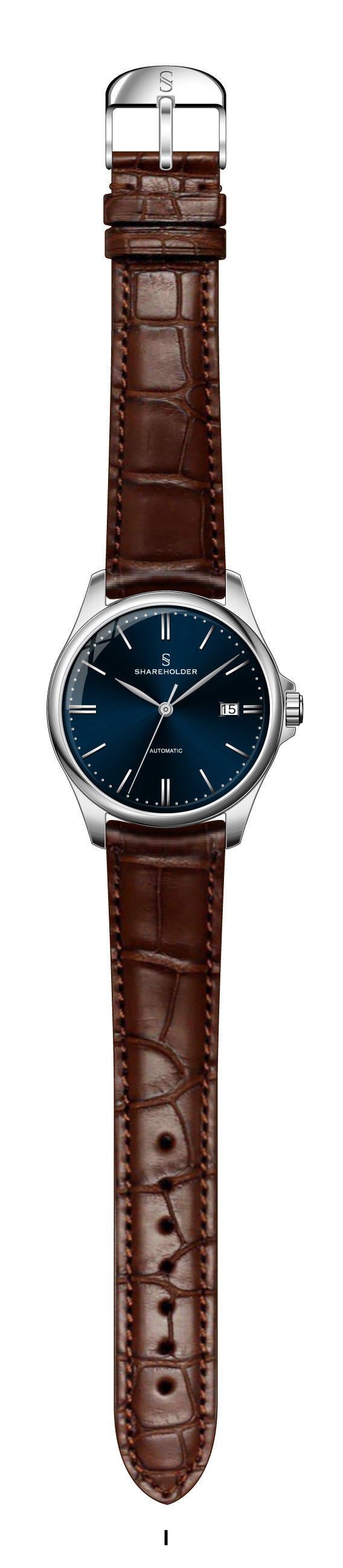 Navy Blue Dial / Silver Case / Brown Strap