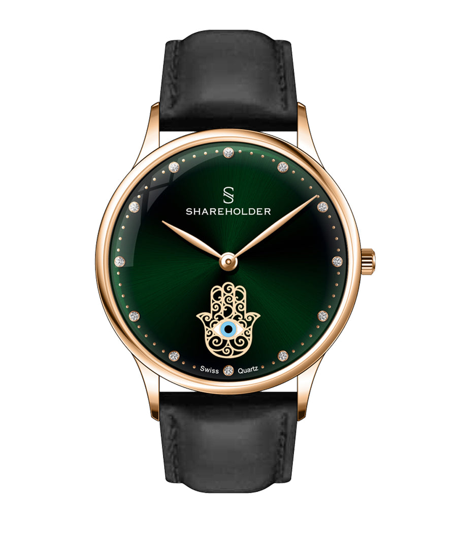 Royal Green Dial / Rose Gold Case / Black Strap