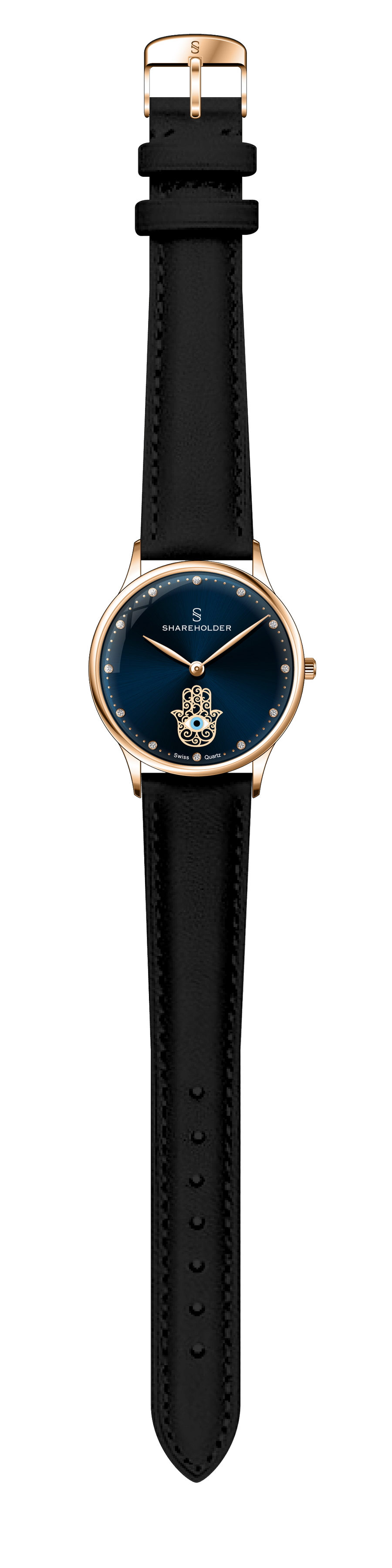 Navy Blue Dial / Rose Gold Case / Black Strap