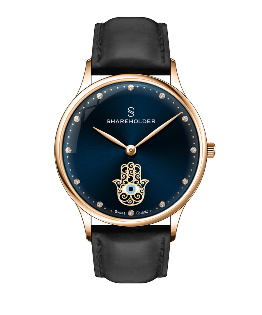 Navy Blue Dial / Rose Gold Case / Black Strap