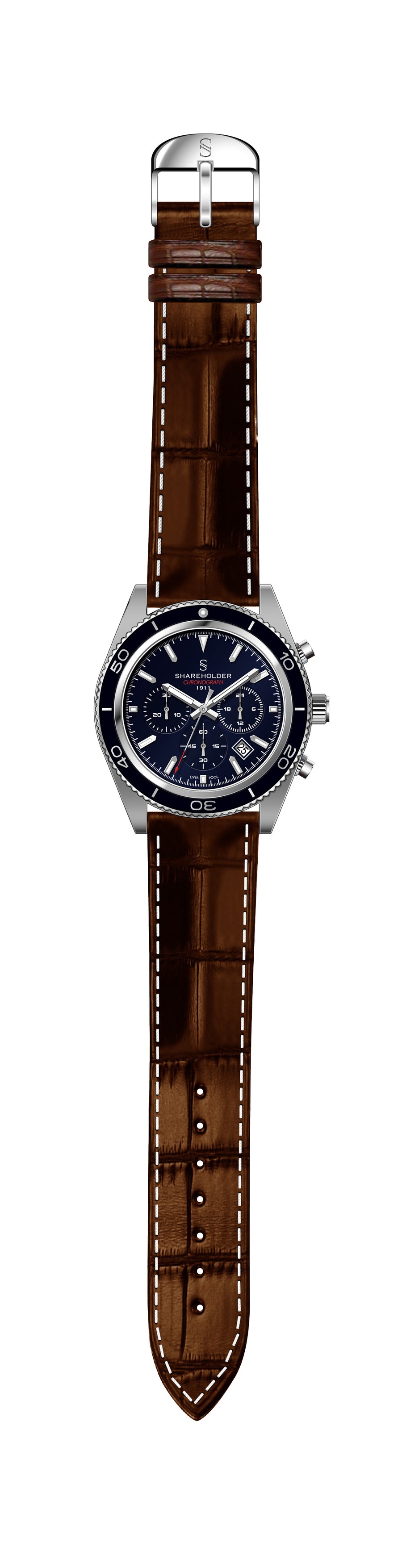 Navy Blue Dial / Silver Case / Brown Strap