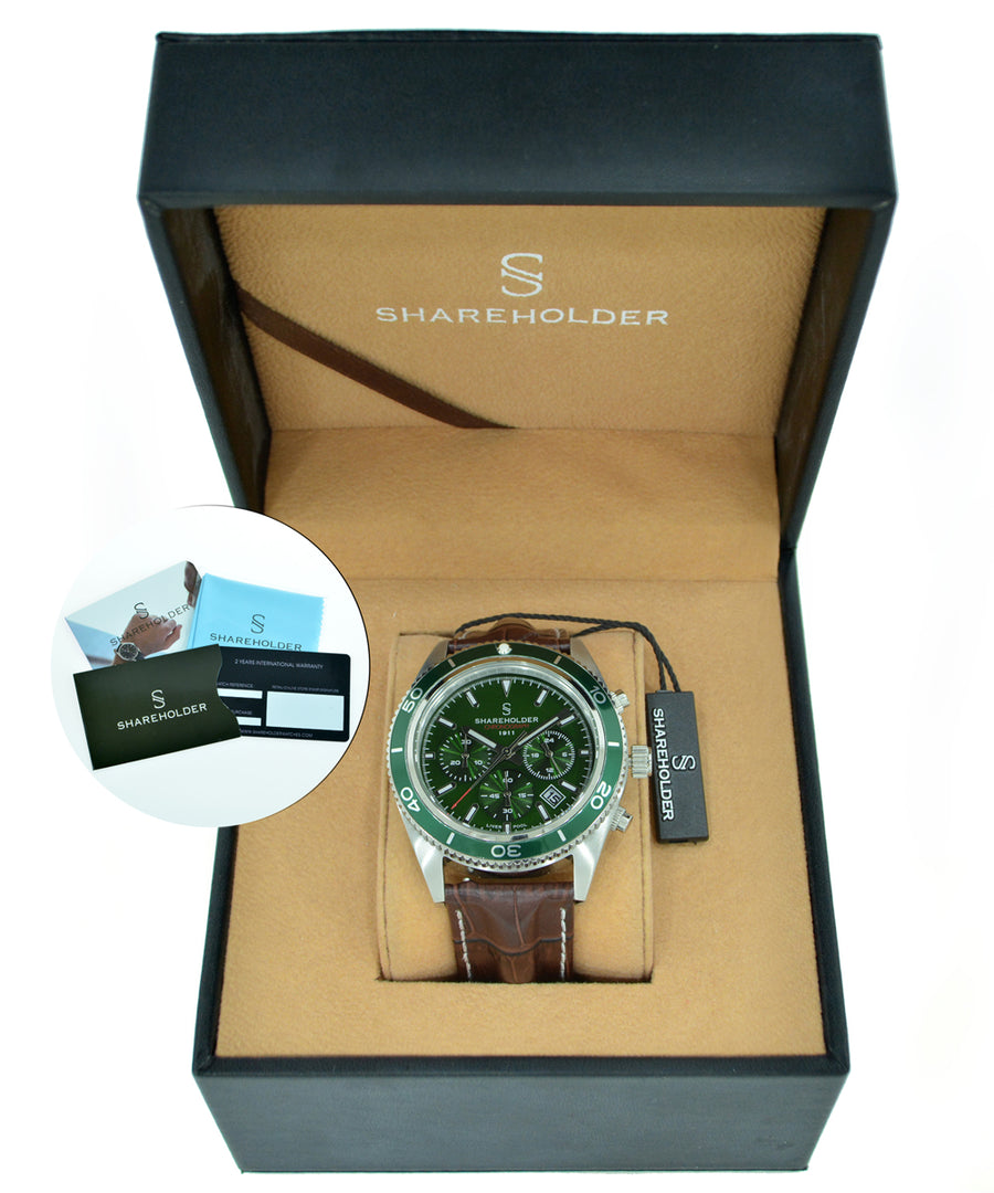 Royal Green Dial / Silver Case / Brown Strap