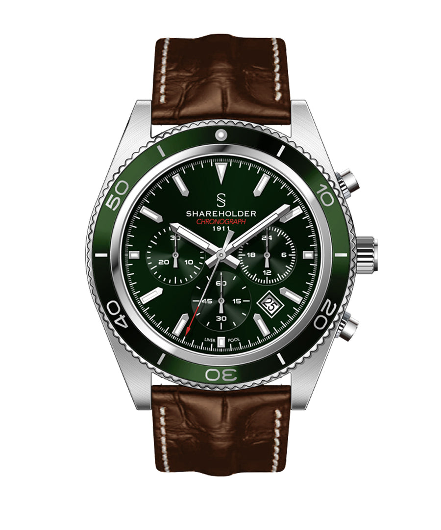 Royal Green Dial / Silver Case / Brown Strap