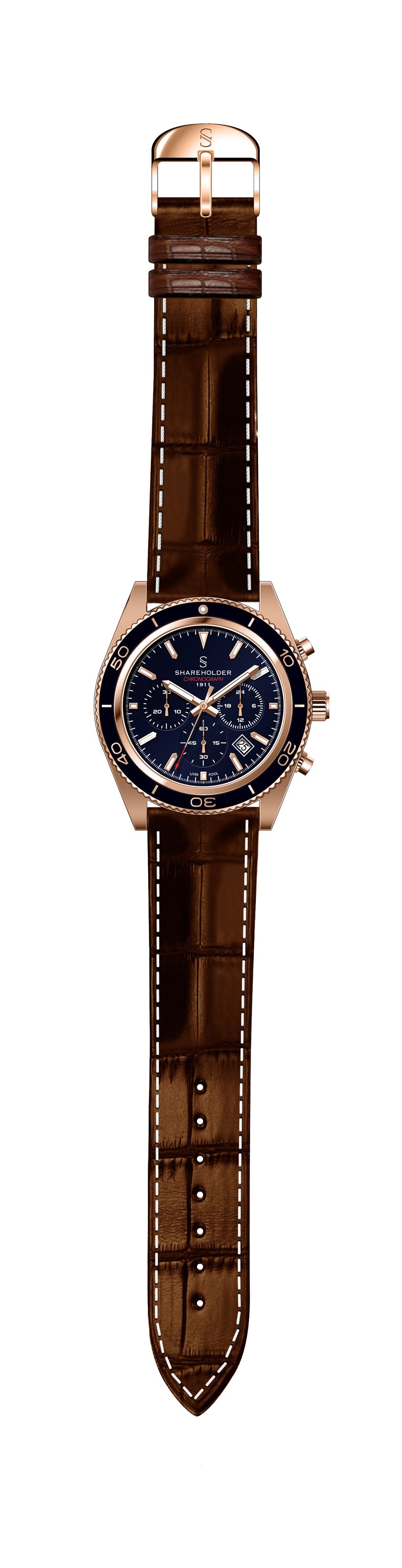 Navy Blue Dial / Rose Gold Case / Brown Strap