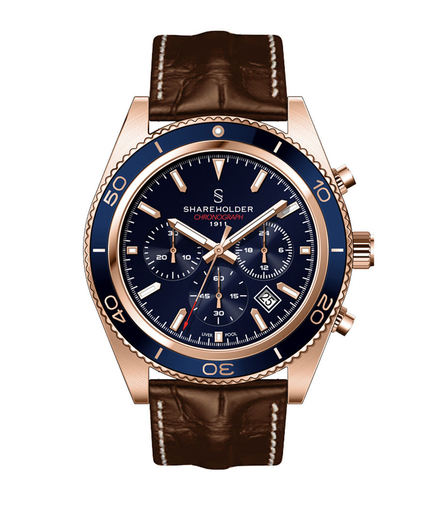 Navy Blue Dial / Rose Gold Case / Brown Strap